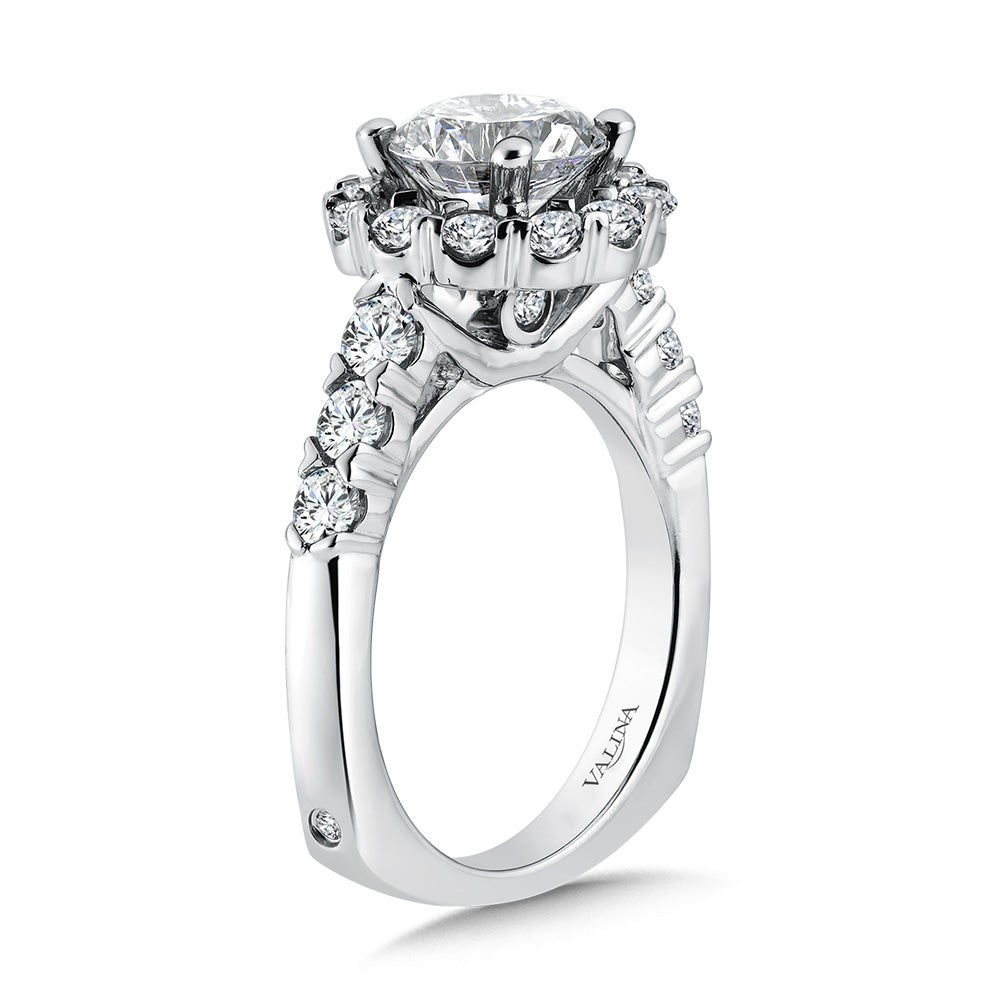 Unique Diamond Halo Engagement Ring — R1081W