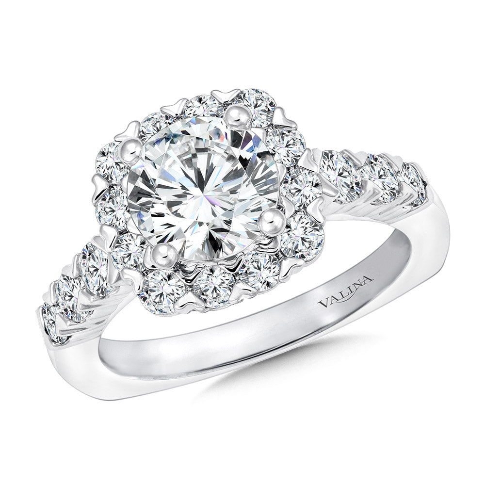 Unique Cushion-Shaped Halo Diamond Engagement Ring — R1084W