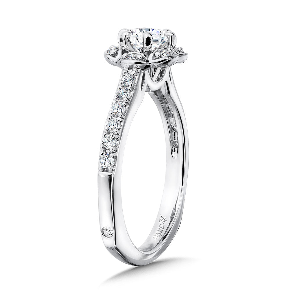 Six-Prong Floral Halo Diamond Engagement Ring — R1085W