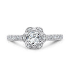 Six-Prong Floral Halo Diamond Engagement Ring — R1085W