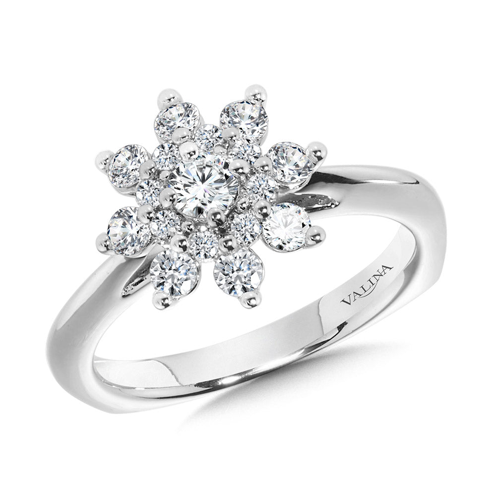 Modern Floral Halo Diamond Engagement Ring — R1090W