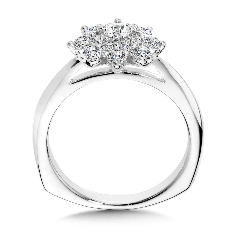 Modern Floral Halo Diamond Engagement Ring — R1090W