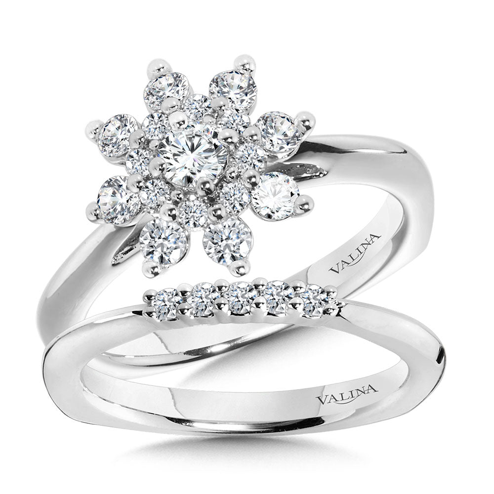 Modern Floral Halo Diamond Engagement Ring — R1090W