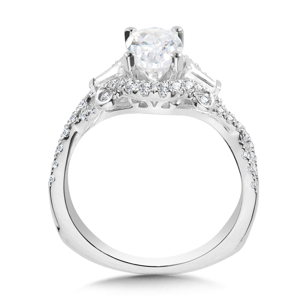 Tapered Oval and Baguette 3 Stone Diamond Engagement Ring — R1093W