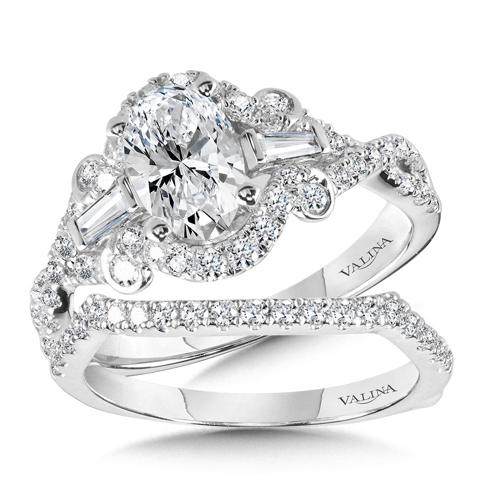 Tapered Oval and Baguette 3 Stone Diamond Engagement Ring — R1093W