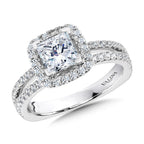 Princess-Cut Split Shank Diamond Halo Engagement Ring — R1094W