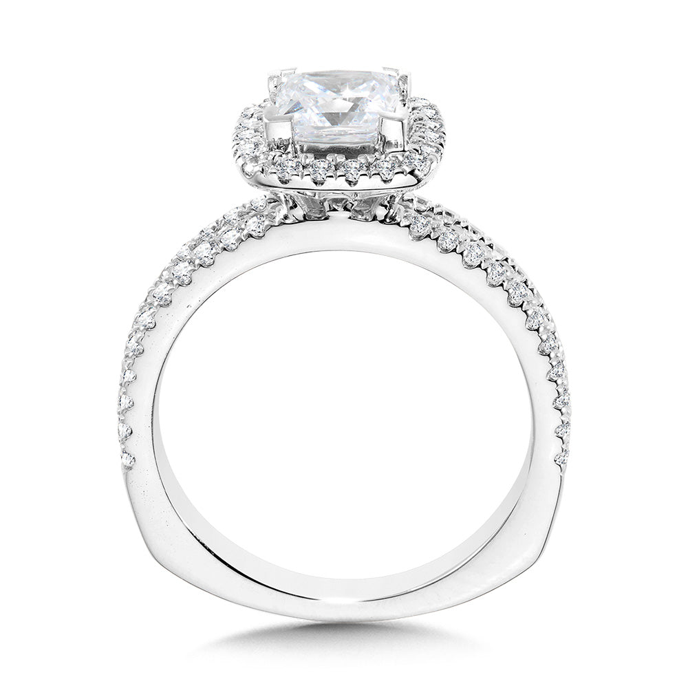 Princess-Cut Split Shank Diamond Halo Engagement Ring — R1094W