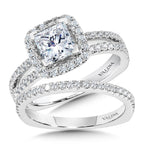 Princess-Cut Split Shank Diamond Halo Engagement Ring — R1094W