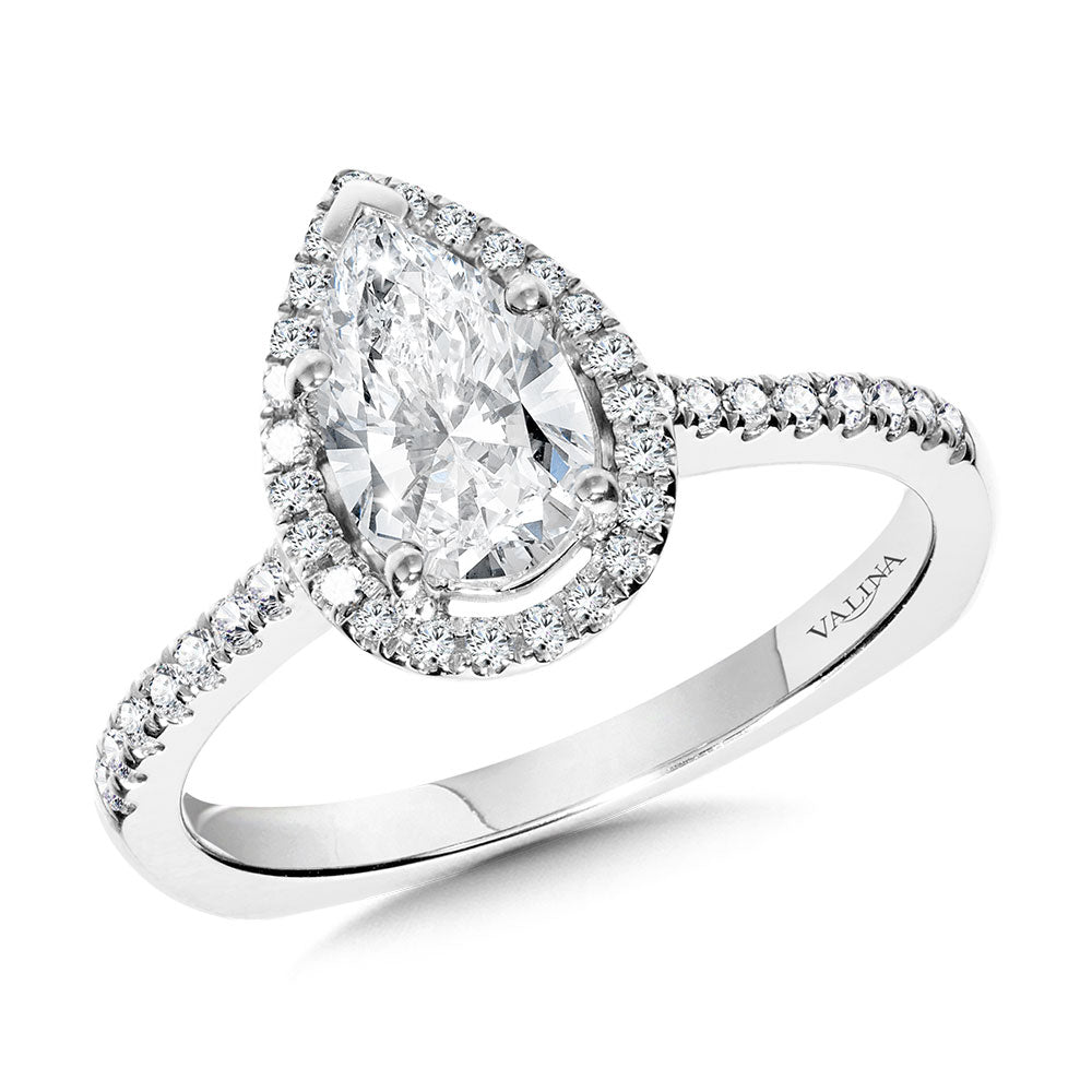 Pear-Shaped Diamond Straight Halo Engagement Ring — R1095W