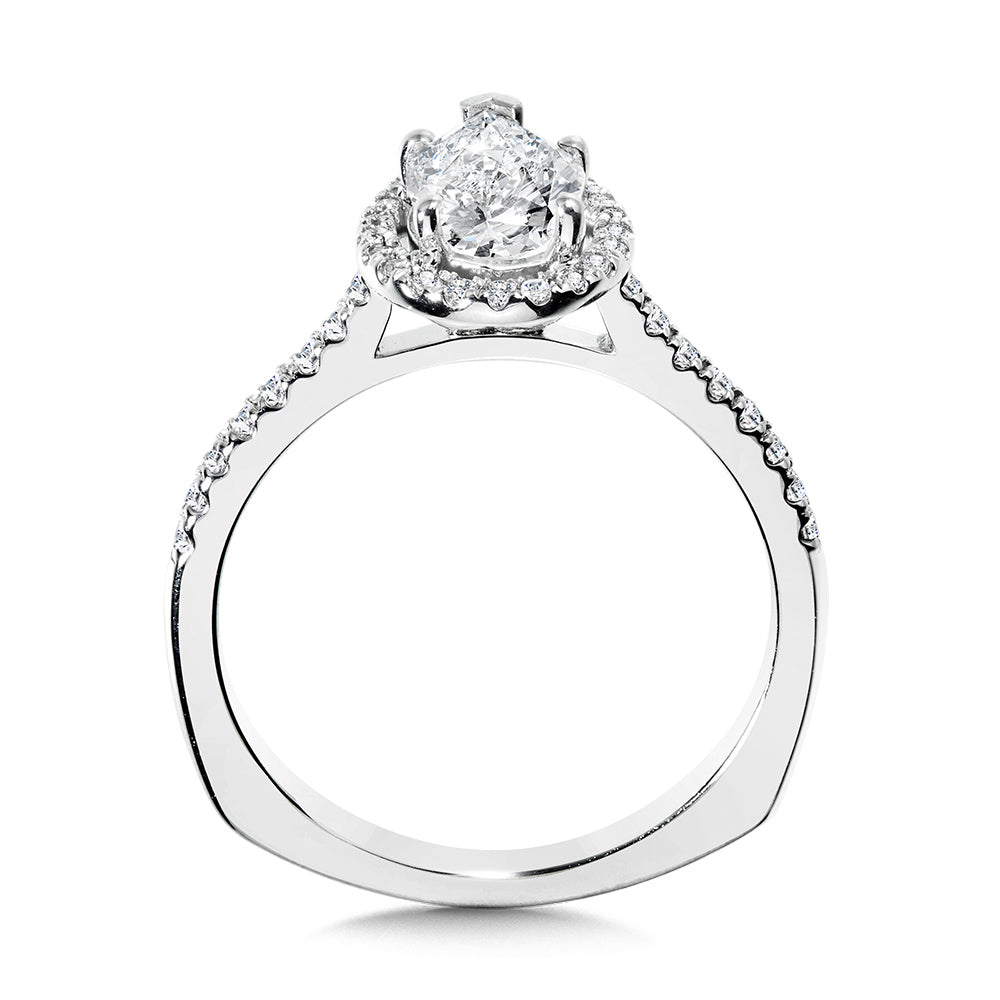 Pear-Shaped Diamond Straight Halo Engagement Ring — R1095W