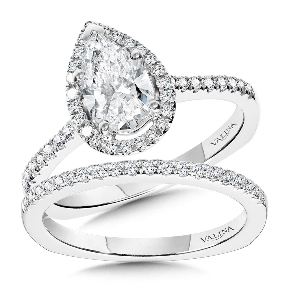 Pear-Shaped Diamond Straight Halo Engagement Ring — R1095W