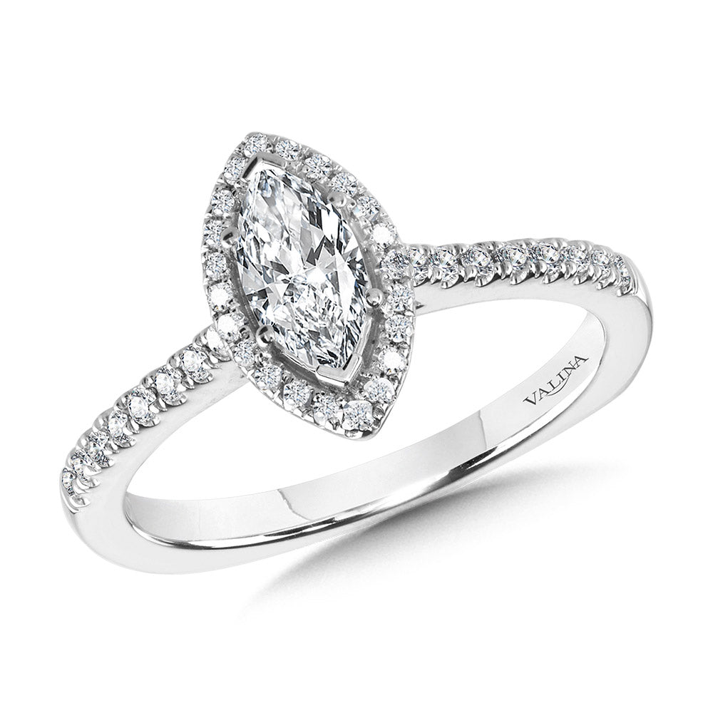 Marquise Diamond Straight Halo Engagement Ring — R1096W