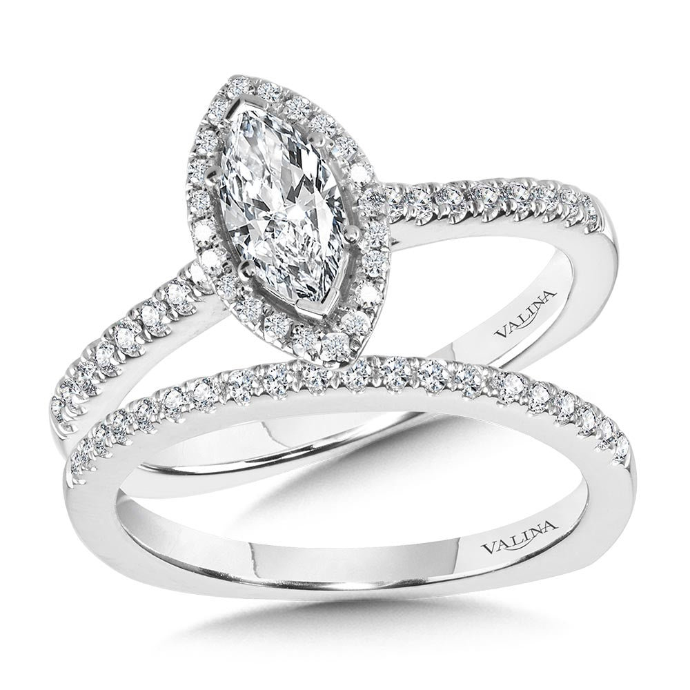 Marquise Diamond Straight Halo Engagement Ring — R1096W