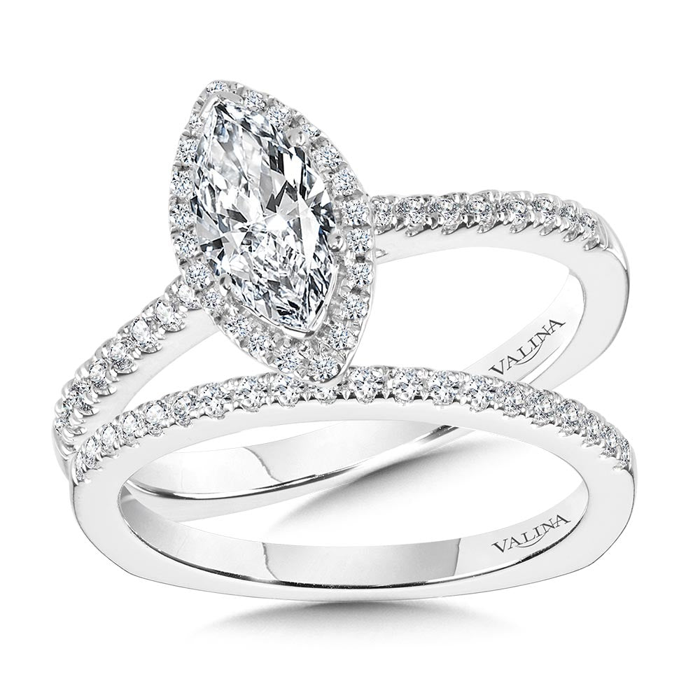 Marquise Diamond Straight Halo Engagement Ring — R1097W