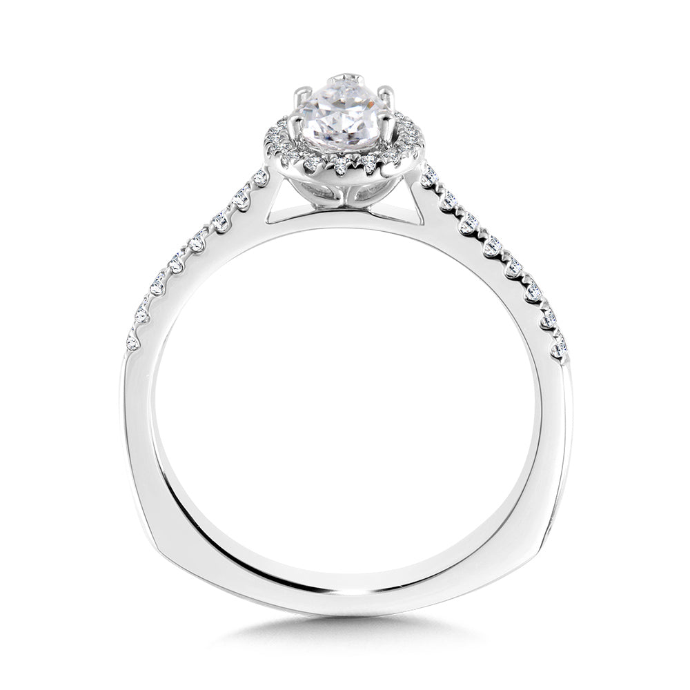 Pear Diamond Straight Halo Engagement Ring — R1098W