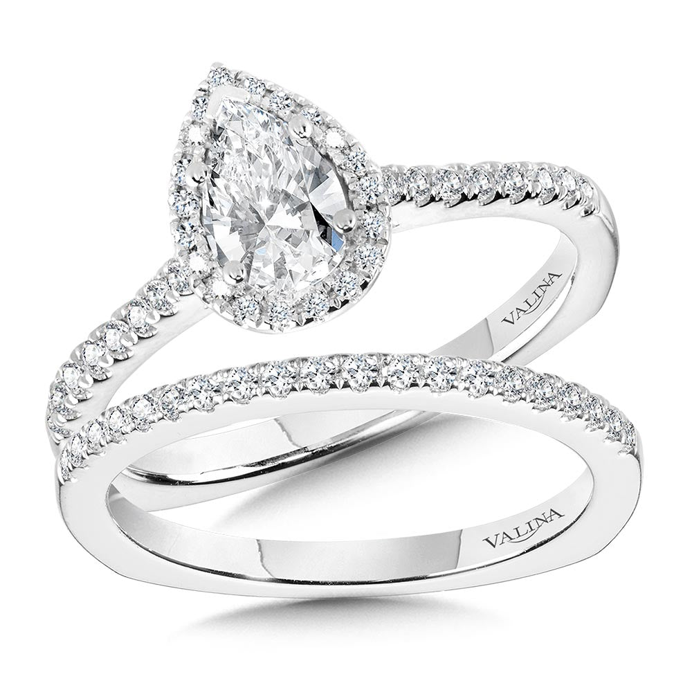 Pear Diamond Straight Halo Engagement Ring — R1098W
