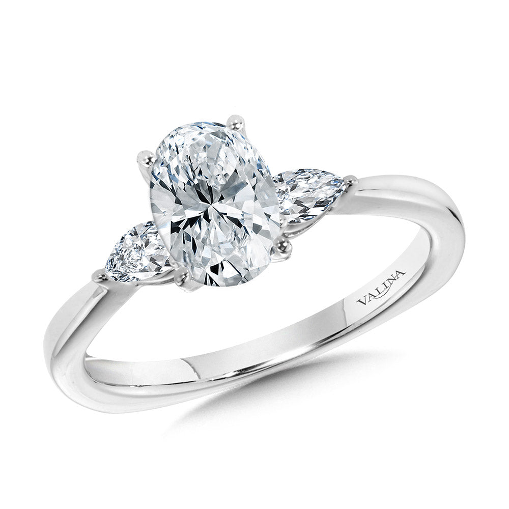 Tapered 3 Stone Oval and Pear Diamond Engagement Ring — R1101W