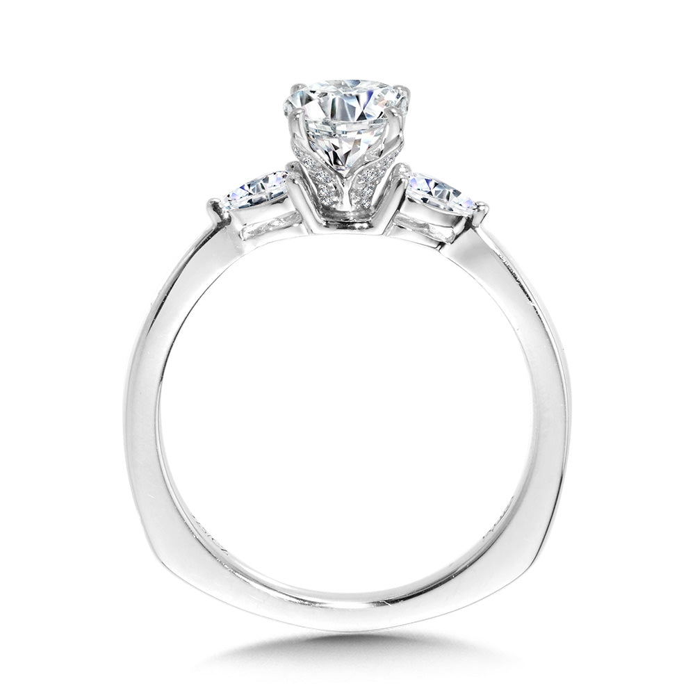 Tapered 3 Stone Oval and Pear Diamond Engagement Ring — R1101W