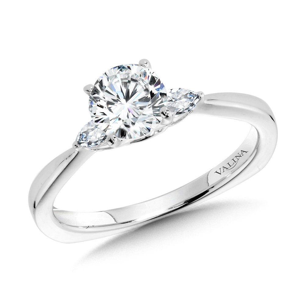 Tapered 3 Stone Round and Pear Diamond Engagement Ring — R1103W