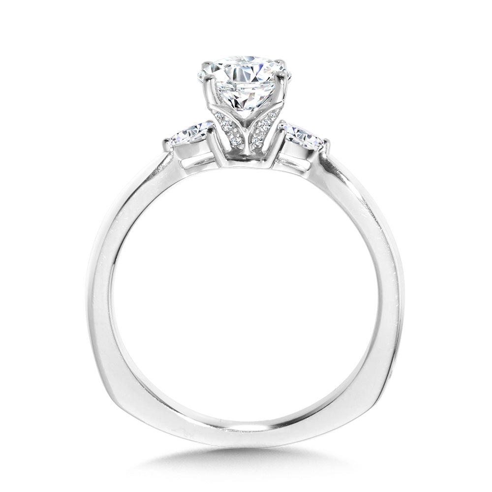 Tapered 3 Stone Round and Pear Diamond Engagement Ring — R1103W