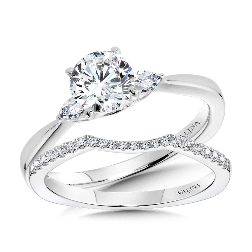 Tapered 3 Stone Round and Pear Diamond Engagement Ring — R1103W