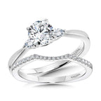 Tapered 3 Stone Round and Pear Diamond Engagement Ring — R1103W