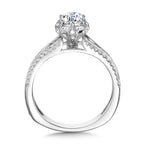 Six-Prong Milgrain-Beaded Split Shank Baguette Halo Engagement Ring — R1104W