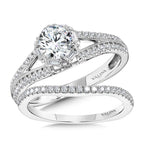 Six-Prong Milgrain-Beaded Split Shank Baguette Halo Engagement Ring — R1104W