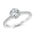 Six-Prong Milgrain-Beaded Baguette Halo Engagement Ring — R1105W