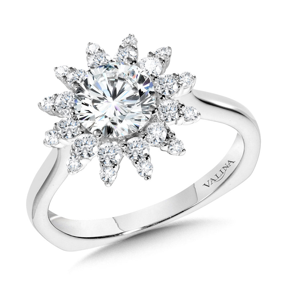 Floral Halo Diamond Engagement Ring — R1111W