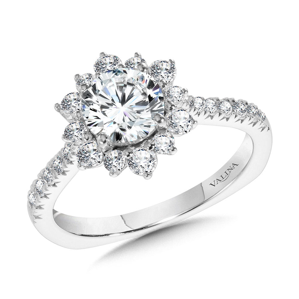 Floral Halo Diamond Engagement Ring — R1112W