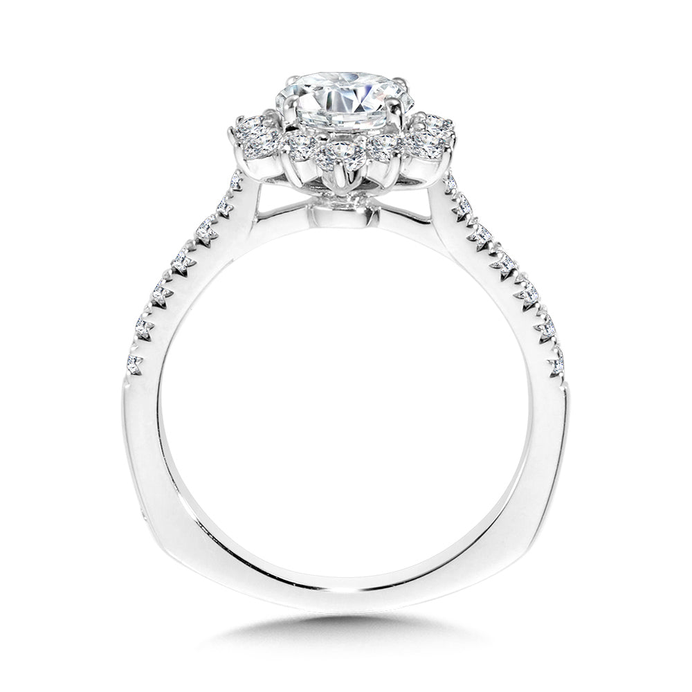 Floral Halo Diamond Engagement Ring — R1112W