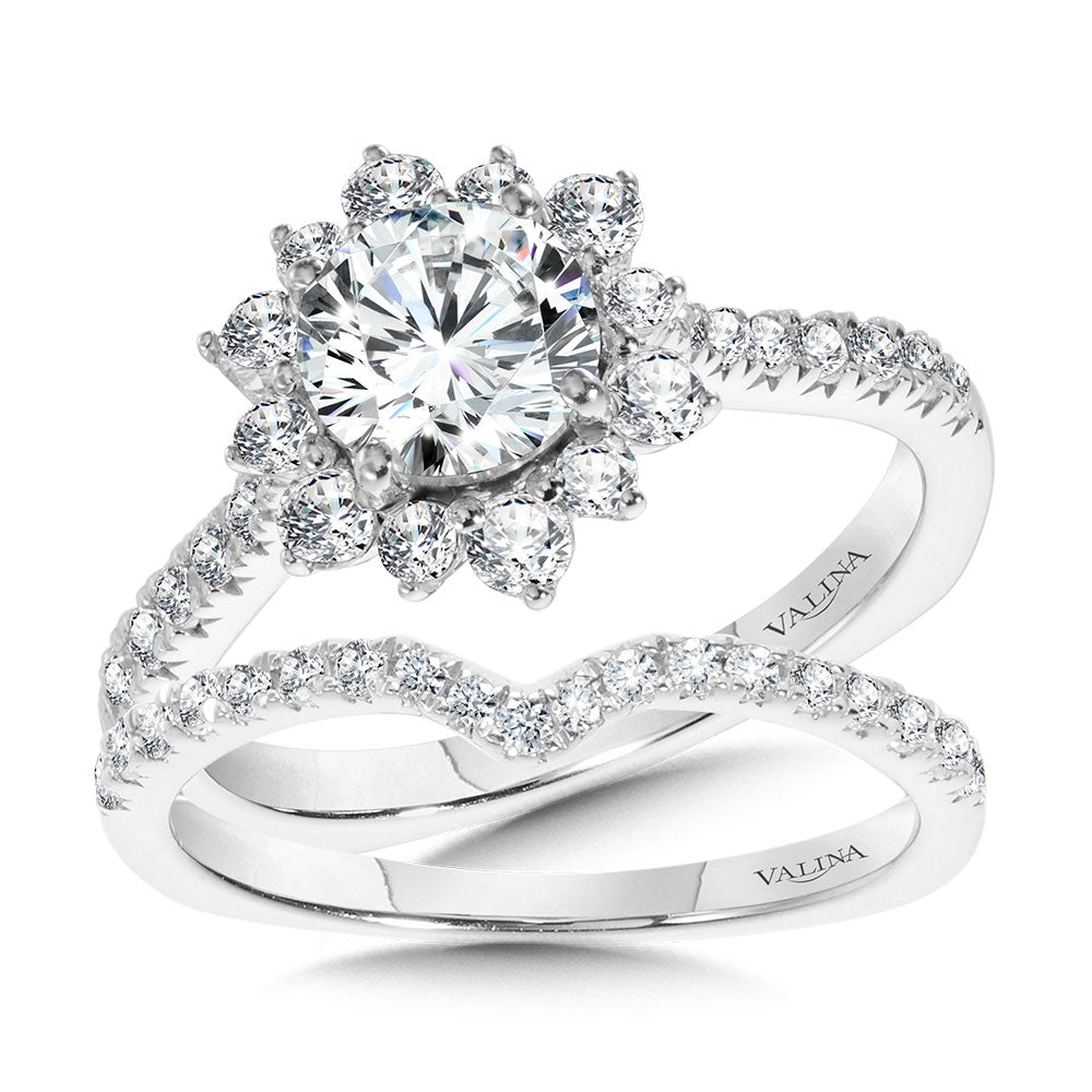 Floral Halo Diamond Engagement Ring — R1112W