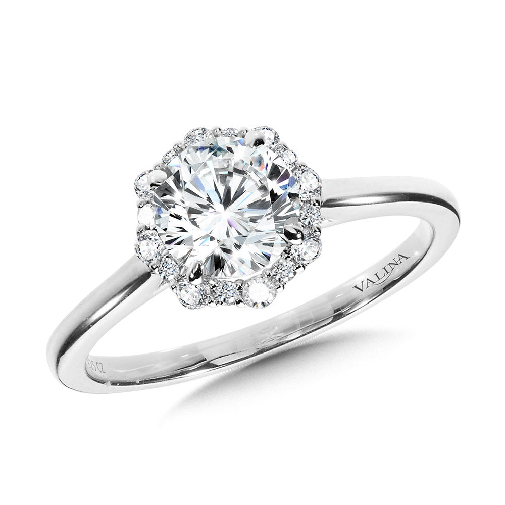 Modern Straight Halo Diamond Engagement Ring — R1115W-SR
