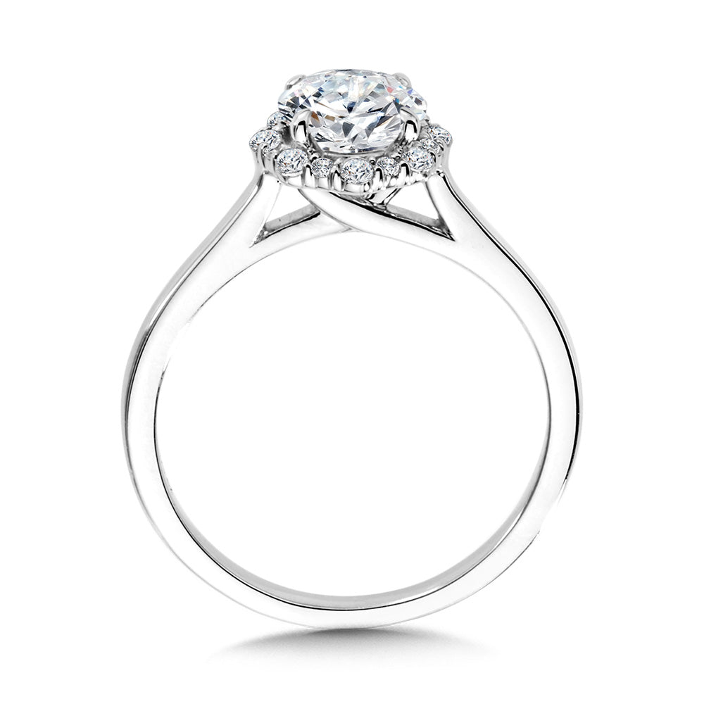 Modern Straight Halo Diamond Engagement Ring — R1115W-SR