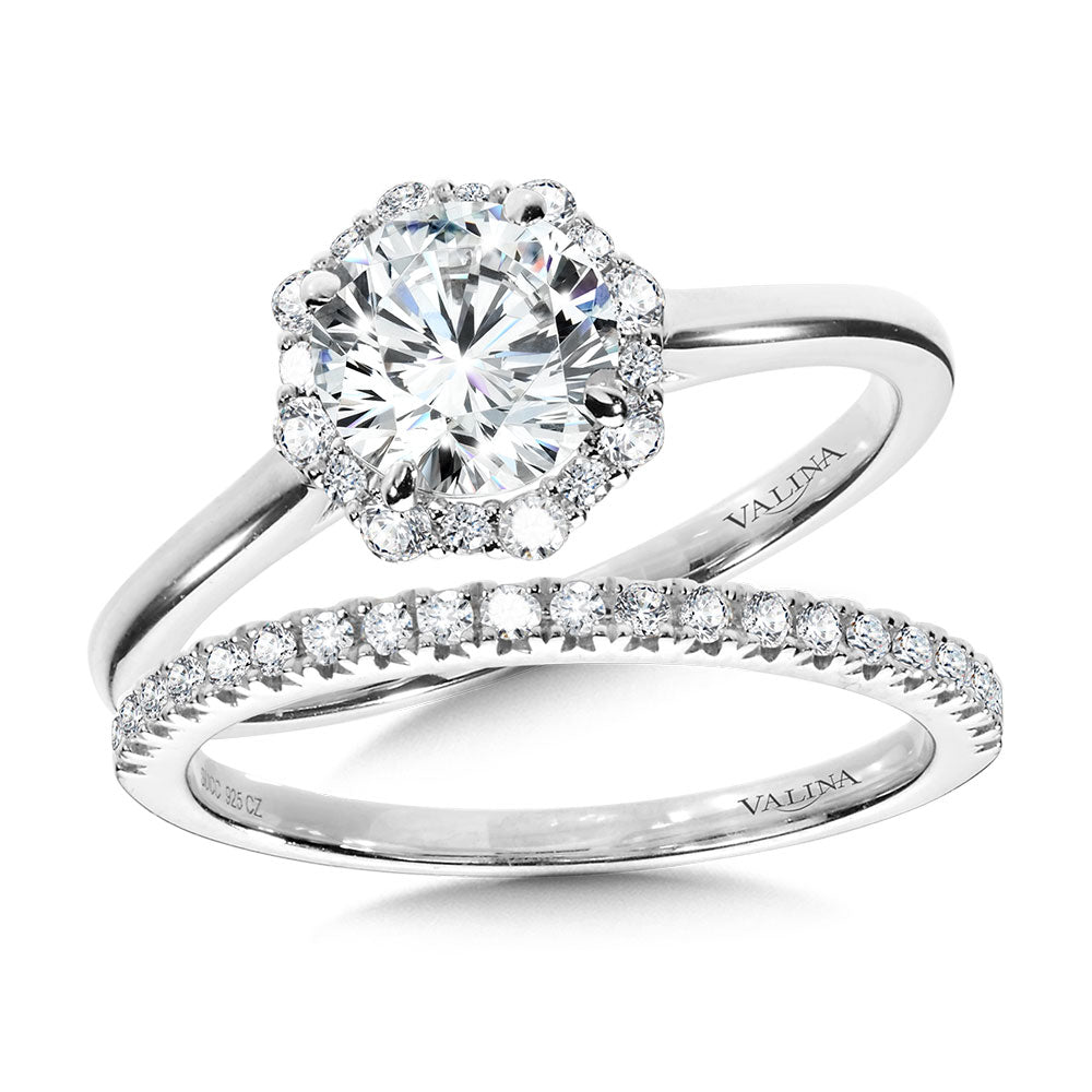 Modern Straight Halo Diamond Engagement Ring — R1115W-SR