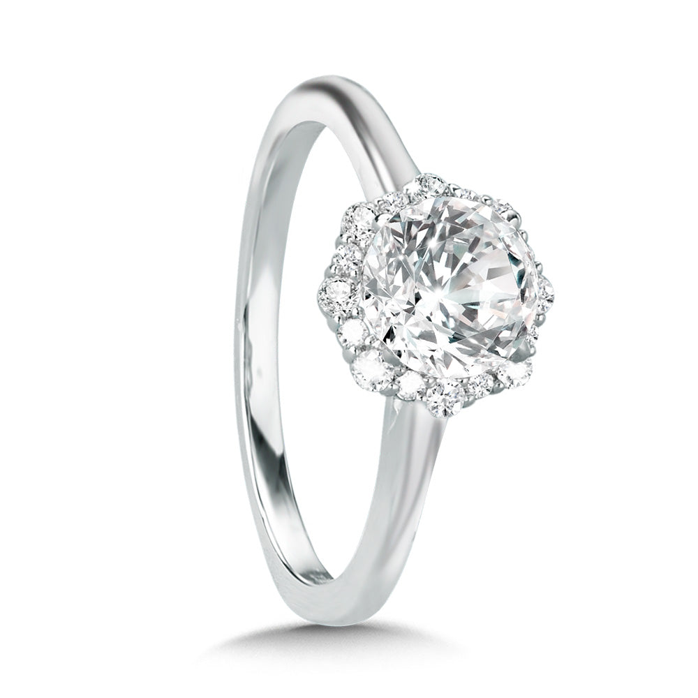 Modern Straight Halo Diamond Engagement Ring — R1115W-SR
