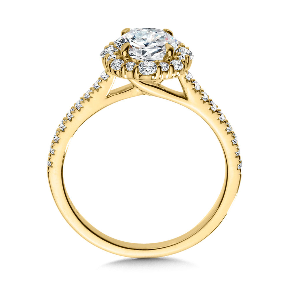 Modern Straight Halo Diamond Engagement Ring — R1116Y-SR