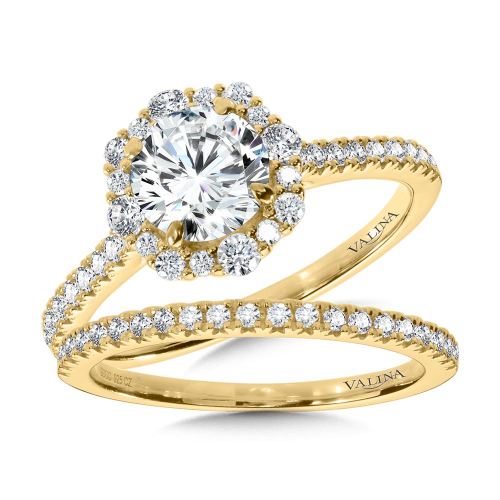 Modern Straight Halo Diamond Engagement Ring — R1116Y-SR
