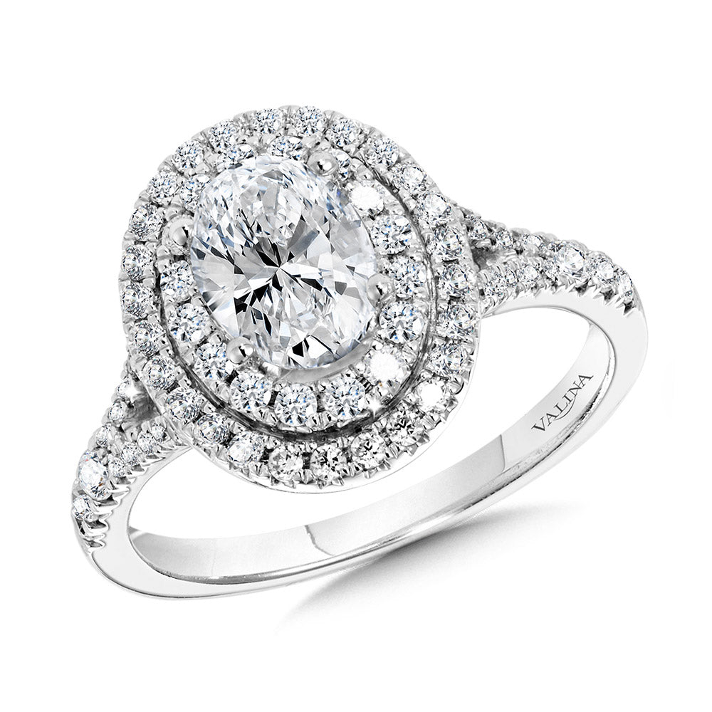 Oval-Shaped Double-Halo Split Shank Engagement Ring — R1117W-SR