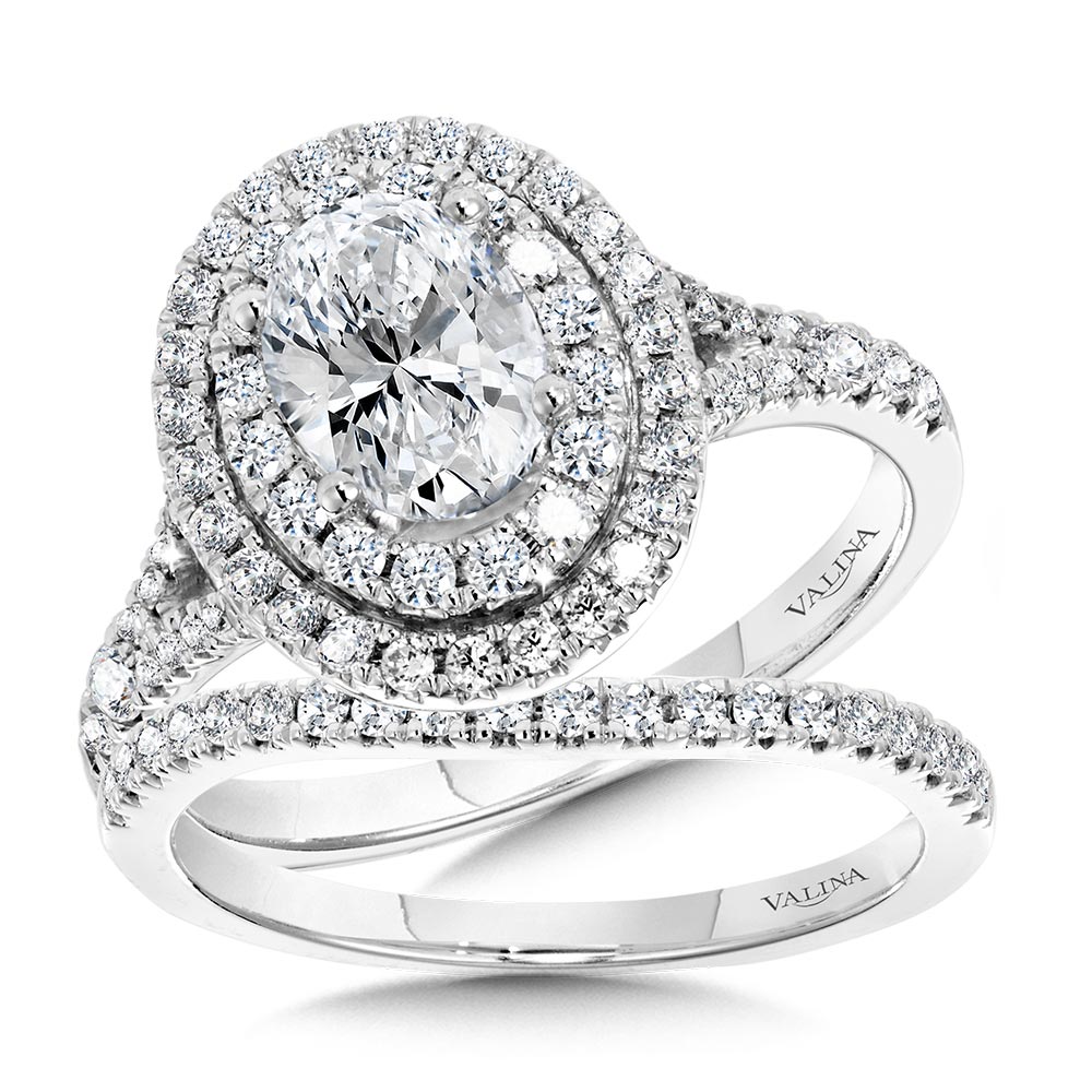 Oval-Shaped Double-Halo Split Shank Engagement Ring — R1117W-SR