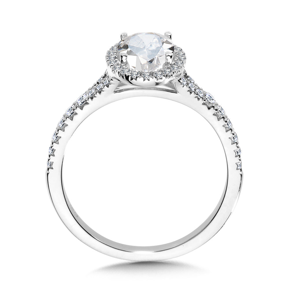 Oval-Shaped Halo Split Shank Engagement Ring — R1118W-SR