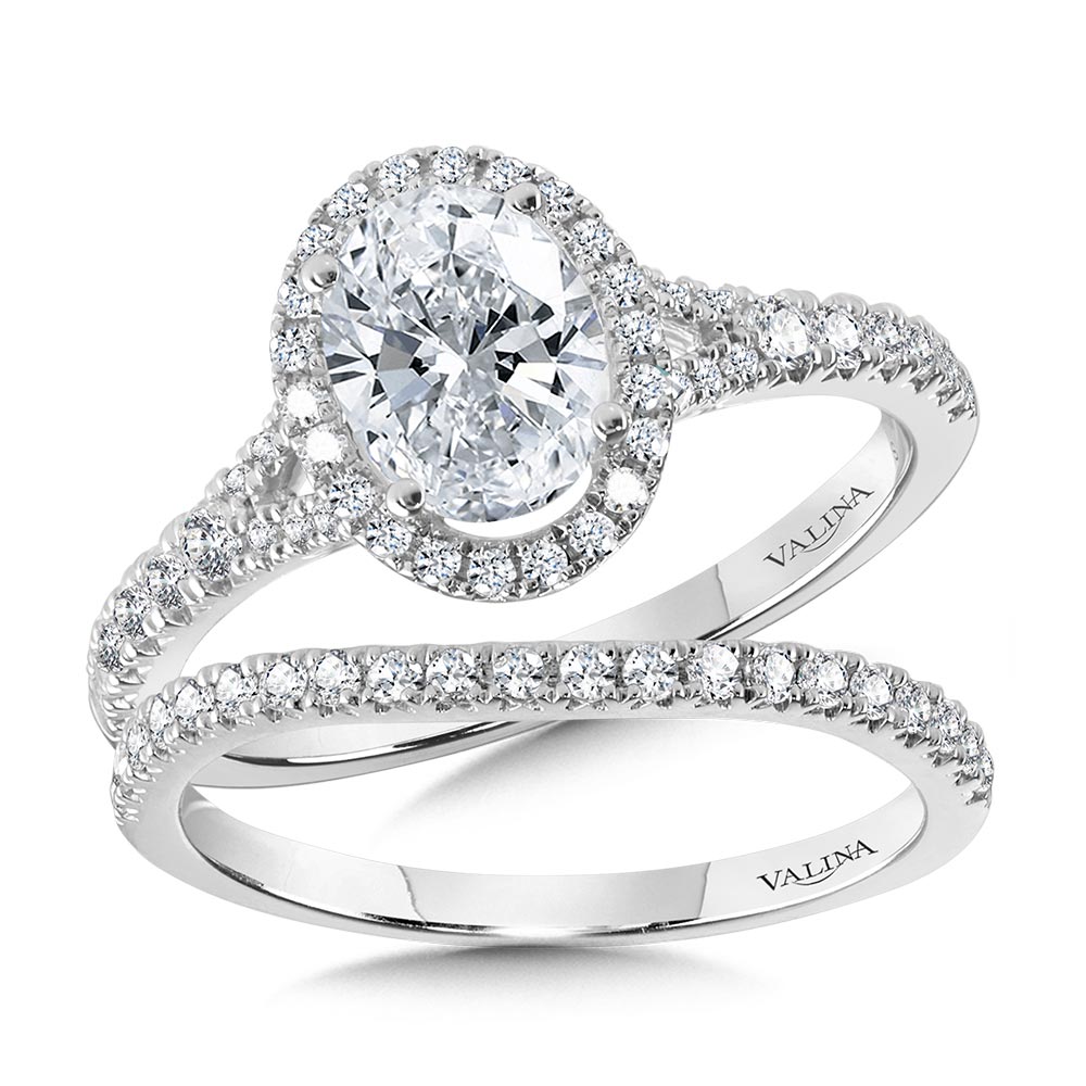 Oval-Shaped Halo Split Shank Engagement Ring — R1118W-SR