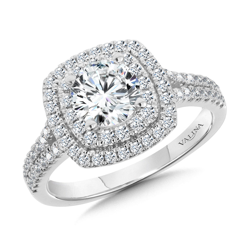 Cushion-Shaped Double-Halo Split Shank Engagement Ring — R1119W-SR