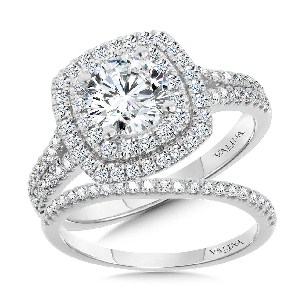 Cushion-Shaped Double-Halo Split Shank Engagement Ring — R1119W-SR