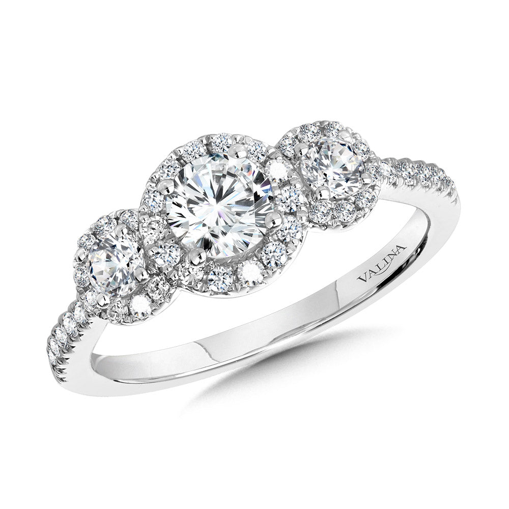 Round 3 Stone Halo Engagement Ring — R1120W-SR