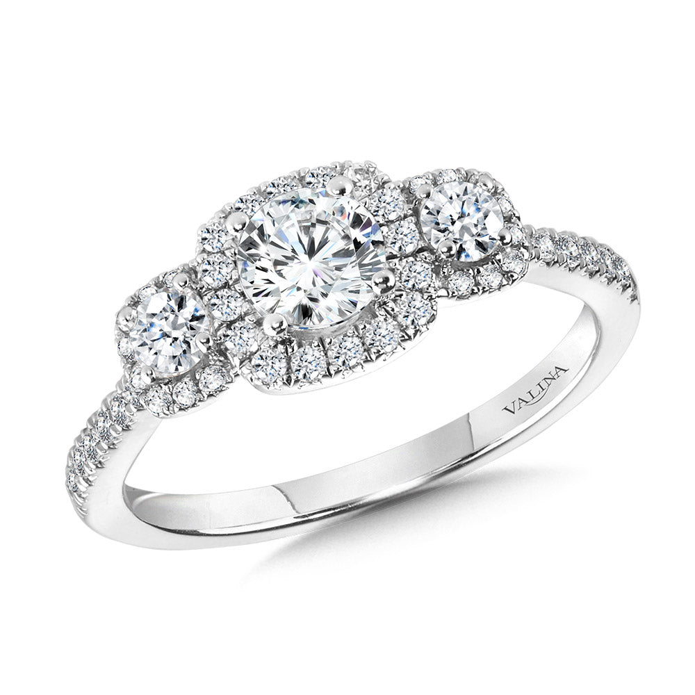 Round 3 Stone Halo Engagement Ring — R1121W-SR