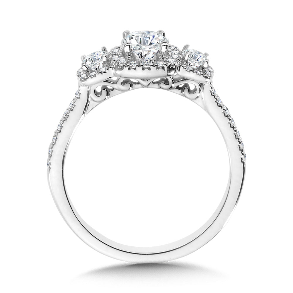 Round 3 Stone Halo Engagement Ring — R1121W-SR