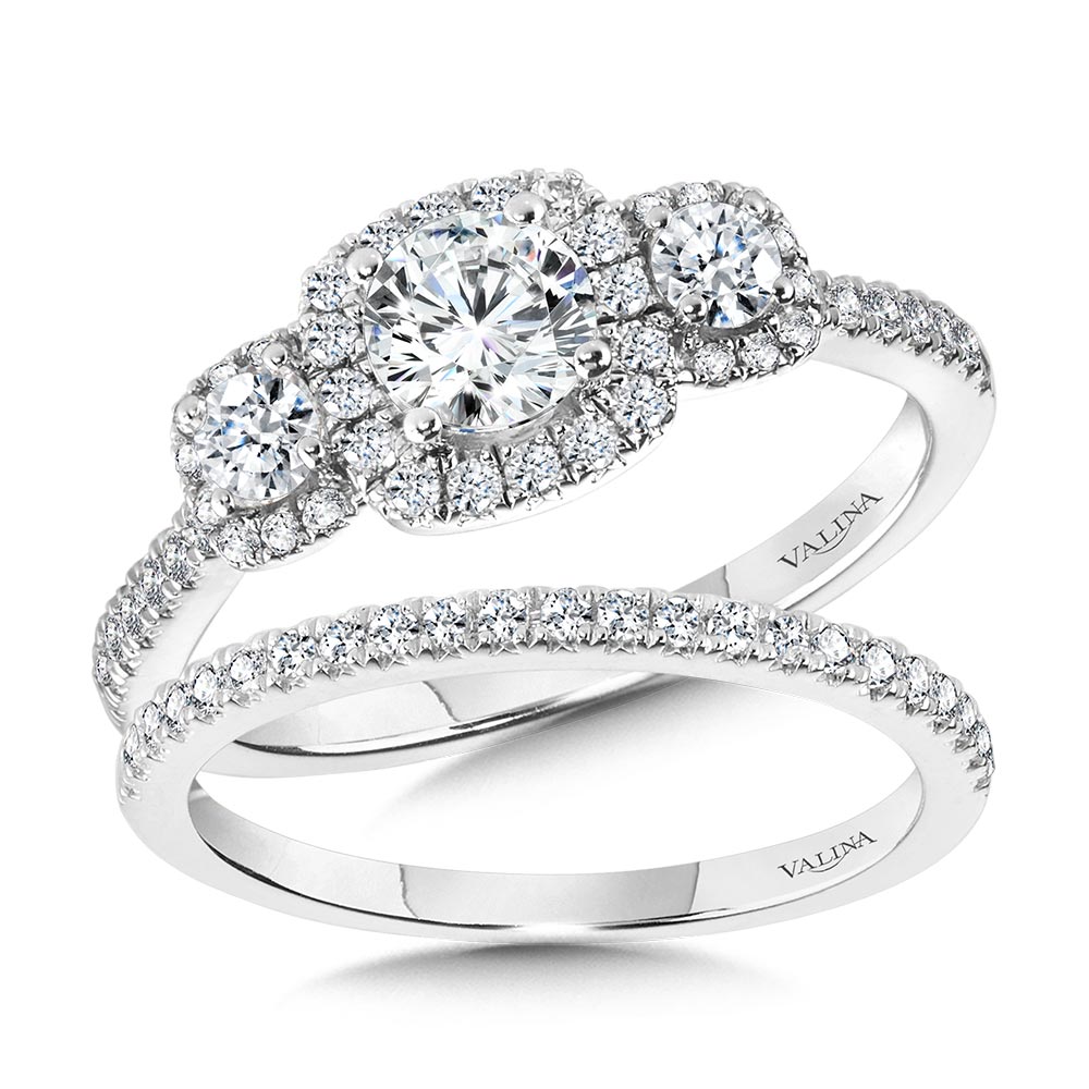 Round 3 Stone Halo Engagement Ring — R1121W-SR