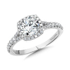 Cushion-Shaped Split Shank Halo Engagement Ring — R1123W-SR